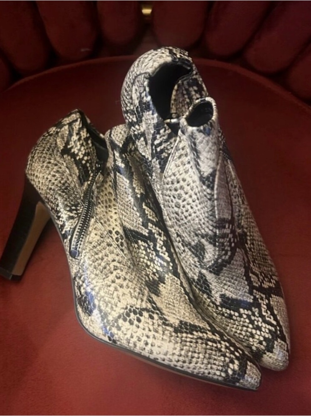 Franco Sarto Snake-Print Ankle Booties - Black & White
